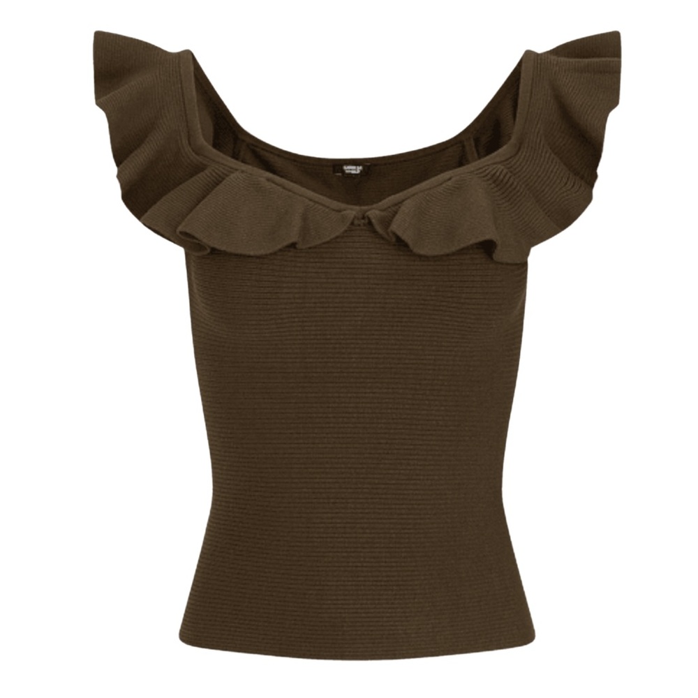 Olive Green Off-the-Shoulder Ruffle Top – Size M (EXPRESS Body Contour)